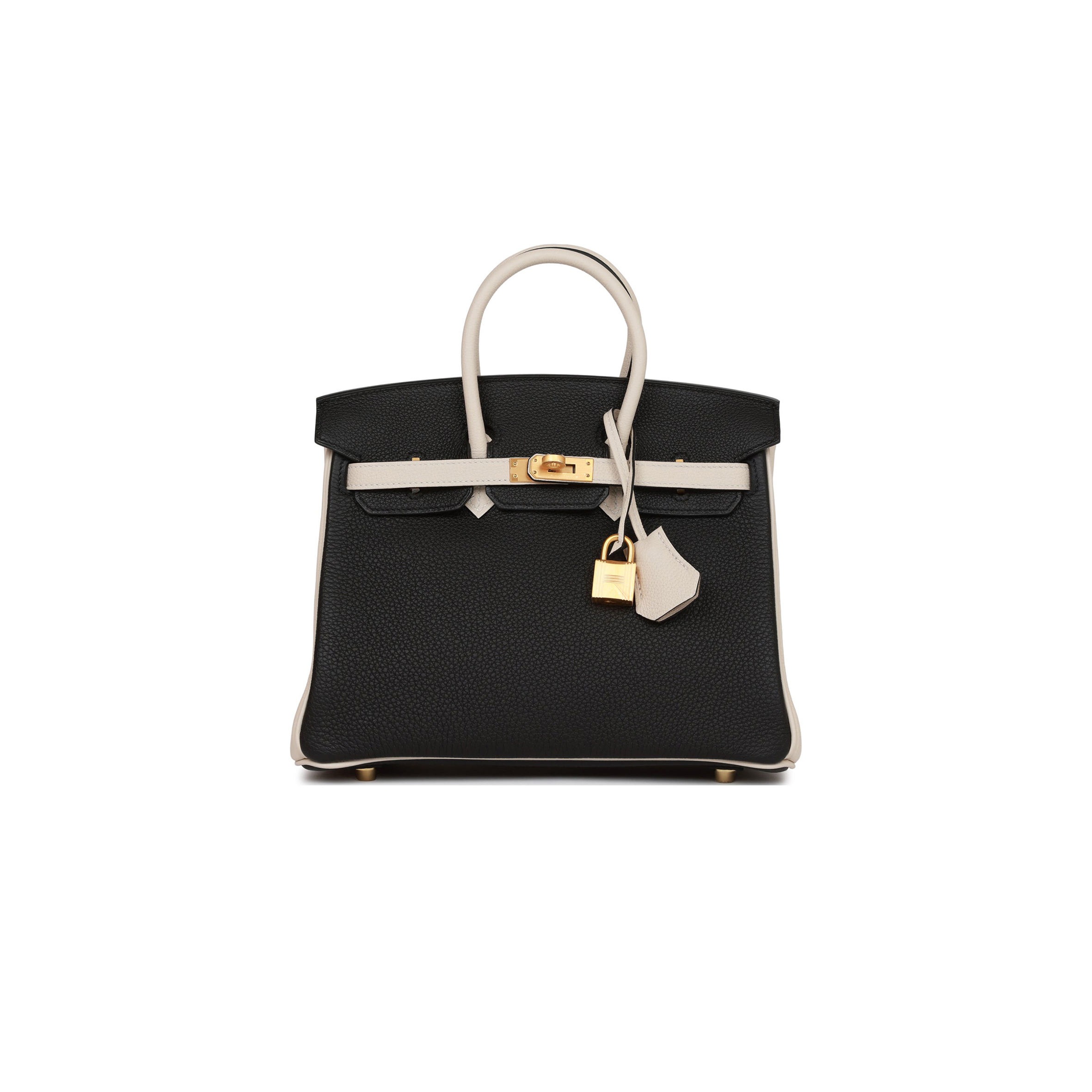 H**mes master birkin 25 togo leather black and white panda color matching gold buckle bag 4212717702 (25*20*13cm)